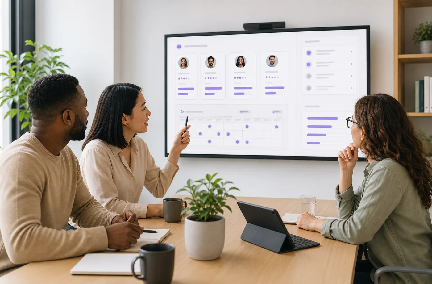 Hiring team reviewing anonymised candidate scorecards