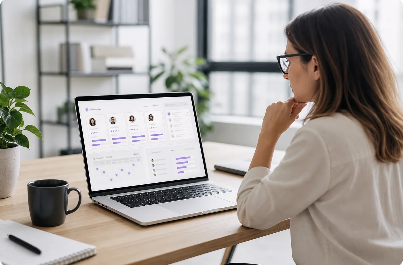 Recruiter reviewing structured candidate data in a clean workspace