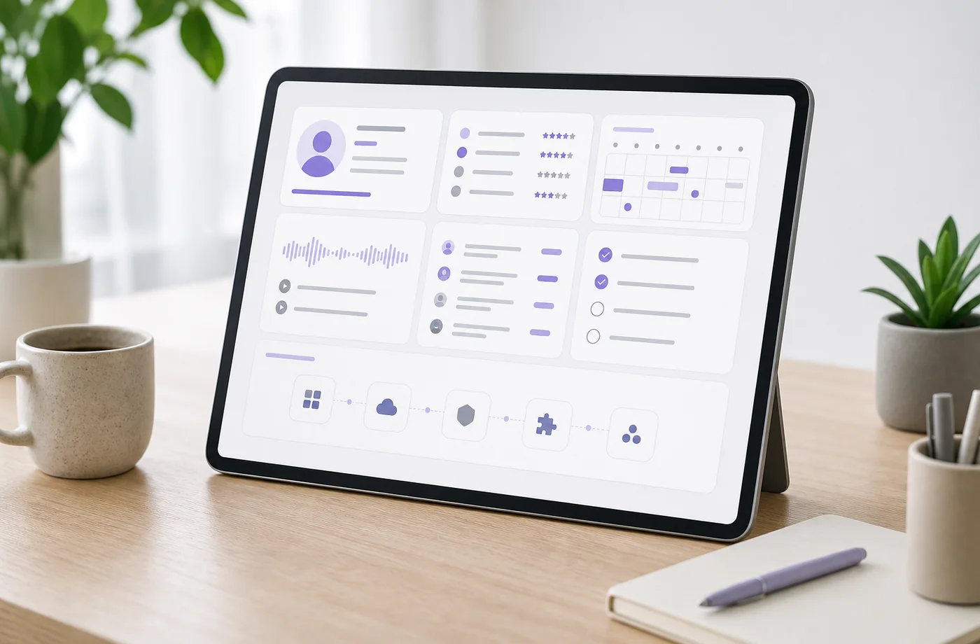 Recruitment platform checklist reviewed on a laptop
