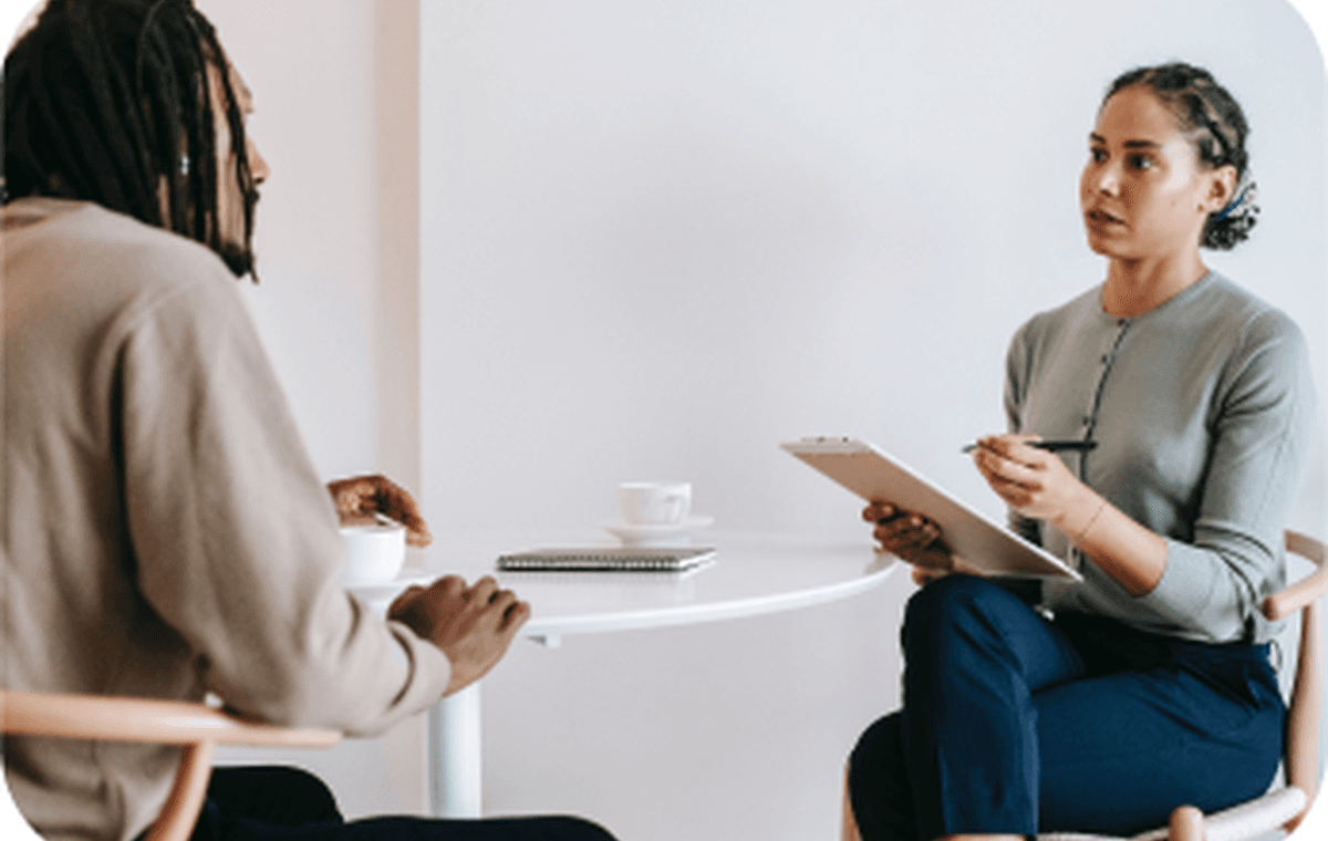 Healthcare professionals in a research conversation